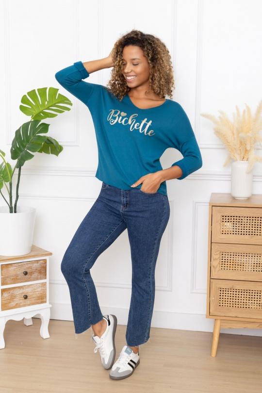 Top Donna Peacock blue Sun Love 24735 BICHETTE Efashion Paris