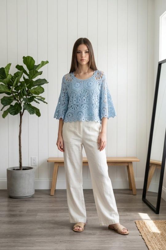 Tops Femme Bleu ciel Sun Love 662 Efashion Paris