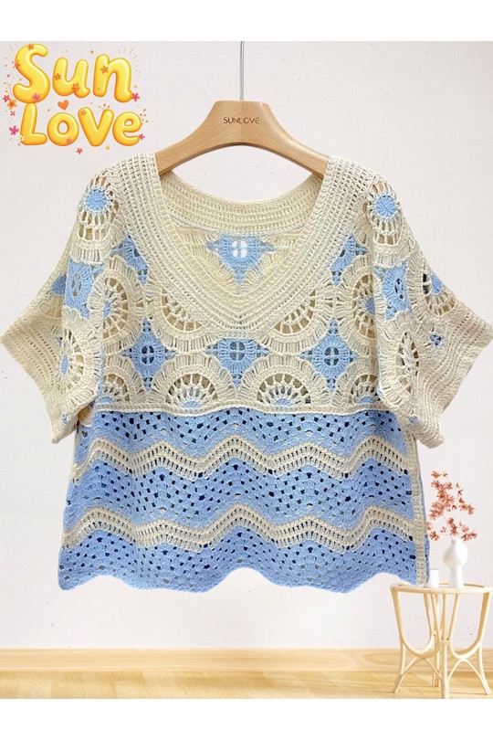 Tops Femme Bleu ciel Sun Love 8919 Efashion Paris