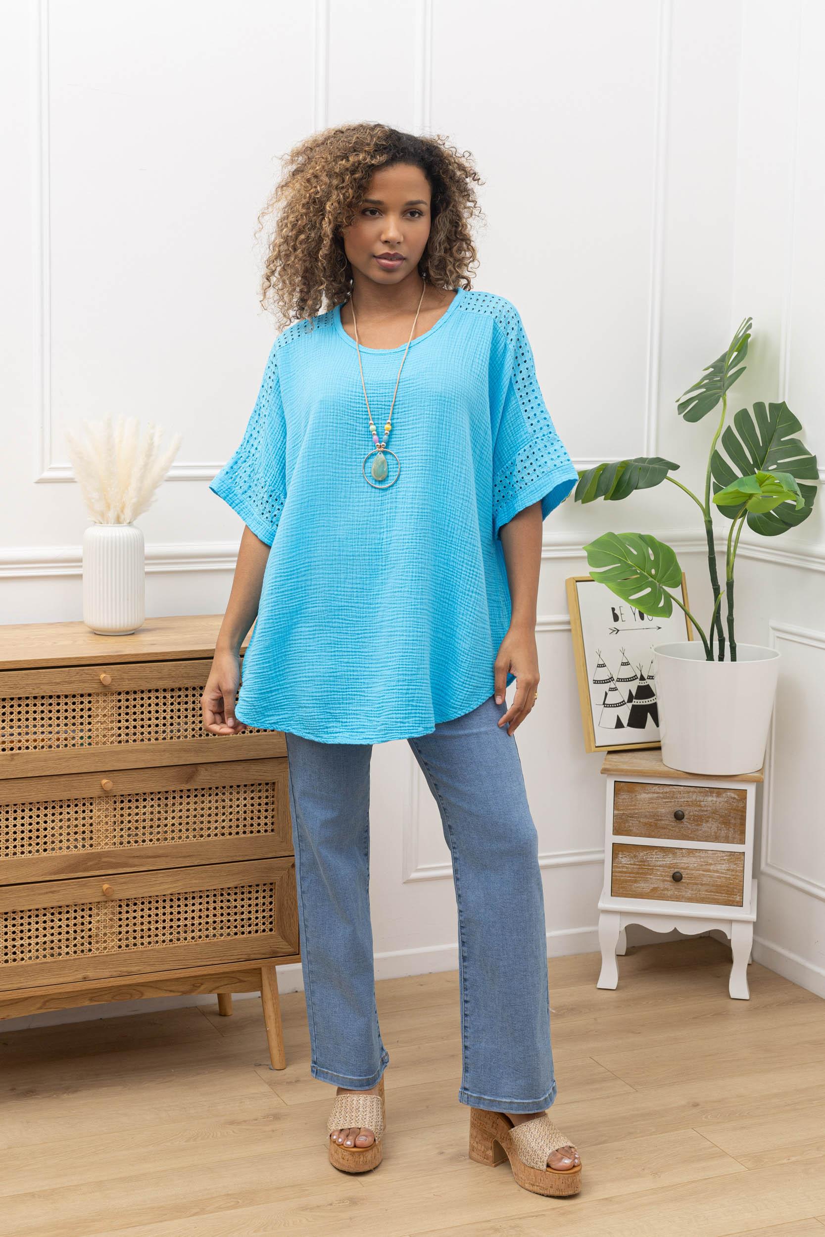 Blouses Women Turquoise Sun Love 9618 #c Efashion Paris