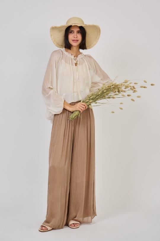 Completi Donna Beige Max & Enjoy OUTFIT (SET TOTAL LOOK) ENSEMBLE BLOUSE ET PANTALON EN SOIE VAPOREUSE 32243 -30226 Efashion Paris