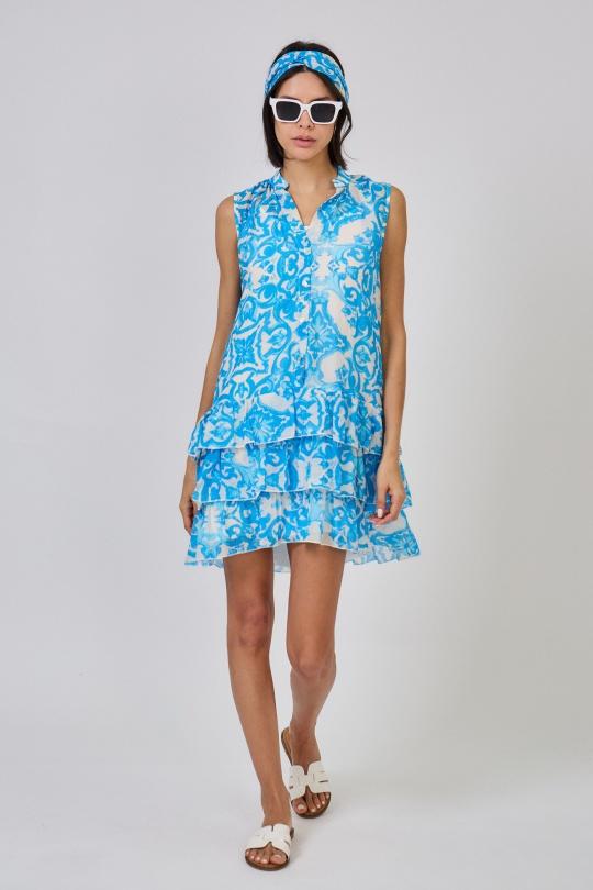 Robes courtes Femme Bleu ciel Max & Enjoy ROBE COURTE À MOTIF AZULEJOS EN SOIE MÉLANGÉE 32179 Efashion Paris