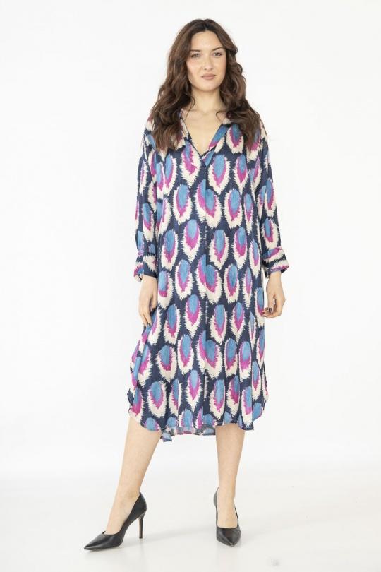 Robes mi-longues Femme Marine Max & Enjoy ROBE LONGUE IMPRIMÉE EN SOIE MÉLANGÉE 50821 Efashion Paris