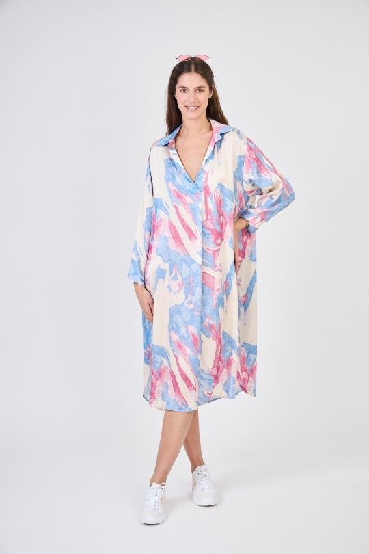 Robes mi-longues Femme Bleu ciel Max & Enjoy ROBE LONGUE IMPRIMÉE EN SOIE MÉLANGÉE 50821 Efashion Paris