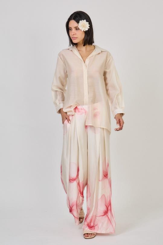 Ensembles Femme Rose Max & Enjoy OUTFIT (SET TOTAL LOOK) CHEMISE LYOCELL ET PANTALON SOIE MÉLANGÉE 3375-8773 Efashion Paris