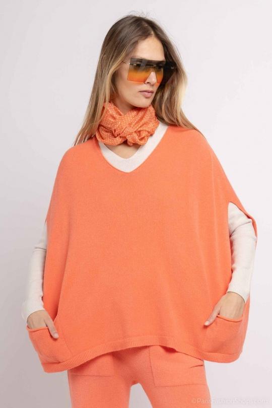 Capes et ponchos Femme Abricot Max & Enjoy PULL PONCHO COL V SANS COUTURE 370117 Efashion Paris