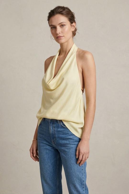 Tops Femme Jaune Max & Enjoy TOP  DOS NUS EN SOIE MÉLANGÉE 34229 Efashion Paris