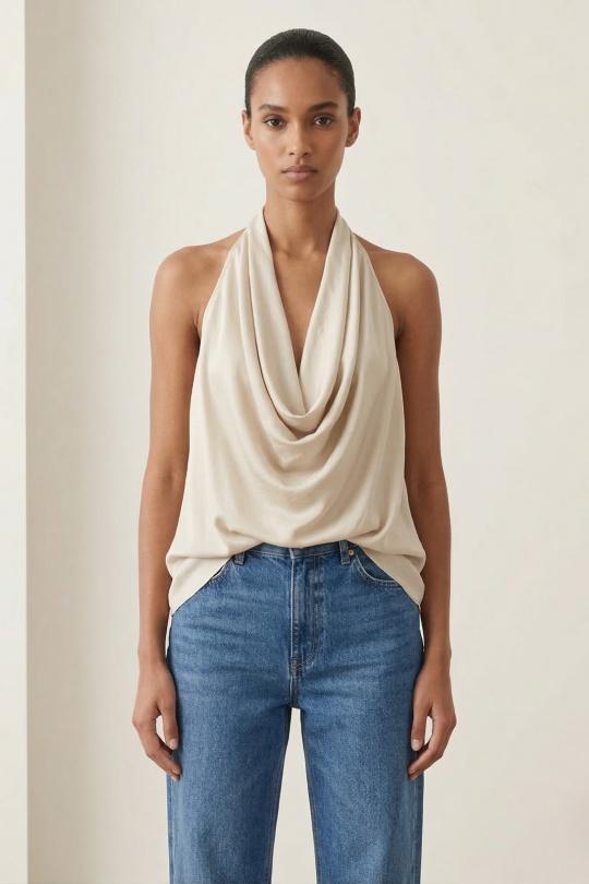 Tops Femme Jaune Max & Enjoy TOP  DOS NUS EN SOIE MÉLANGÉE 34229 Efashion Paris