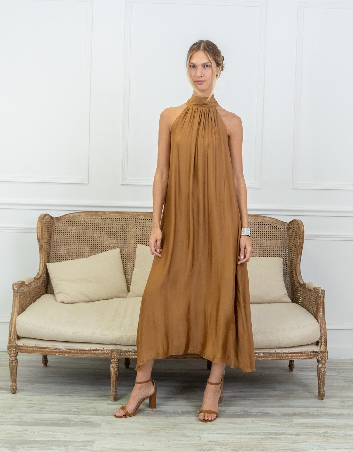 Robes longues Femme Marron Max & Enjoy ROBE 30400 EN SOIE MÉLANGÉE #c Efashion Paris