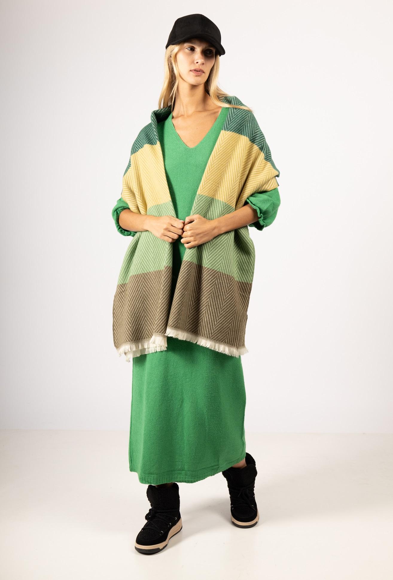 FOULARD-CHÂLE À MOTIFS GRAPHIQUES-SP704-VERT