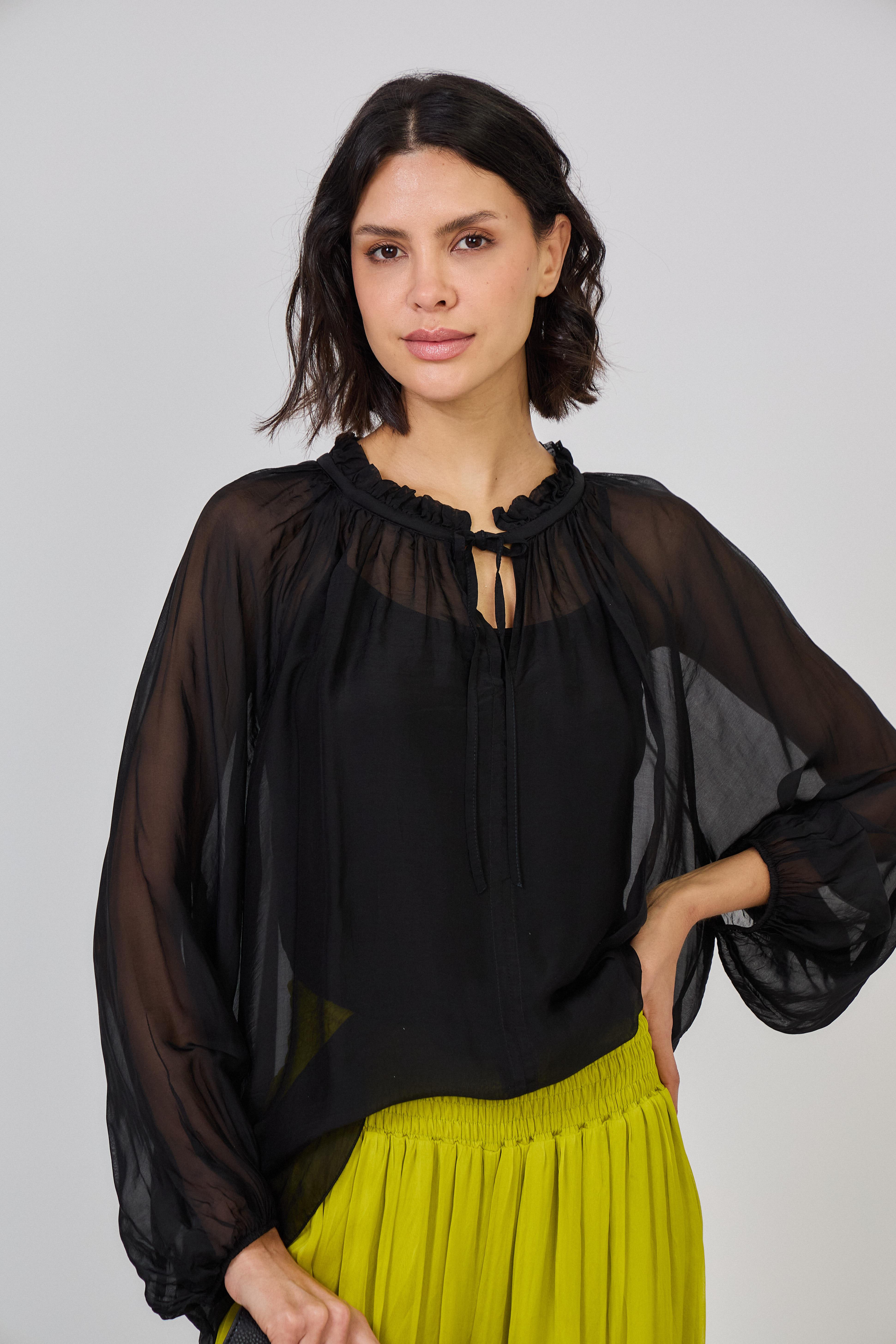 Blouses Femme Noir Max & Enjoy BLOUSE TRANSPARENTE EN SOIE MÉLANGÉE EFFET VAPOREUSE-32243 #c Efashion Paris