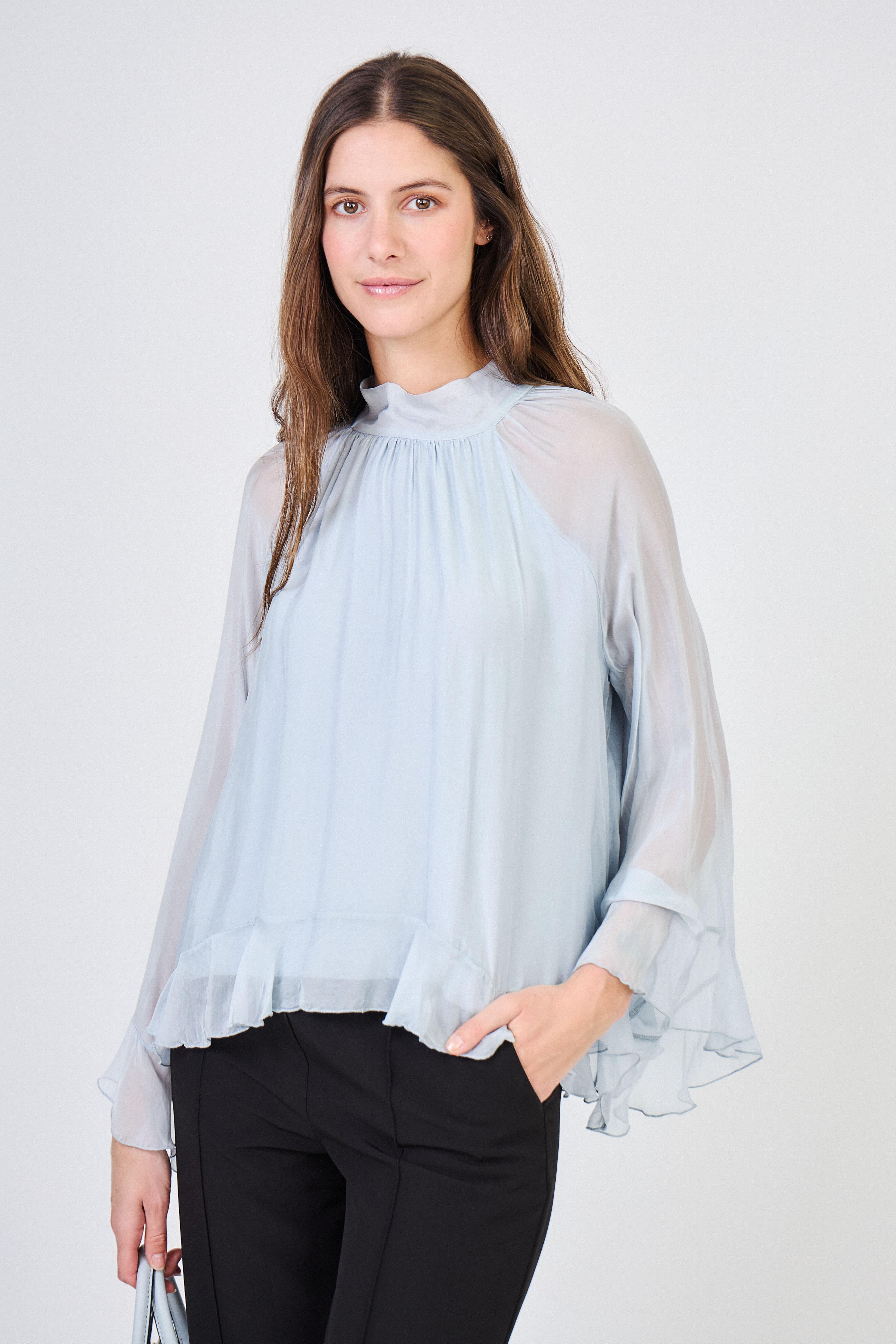Blouses Women Silver Max & Enjoy BLOUSE EN SOIE MÉLANGÉE EFFET VAPOREUX - 33010 #c Efashion Paris