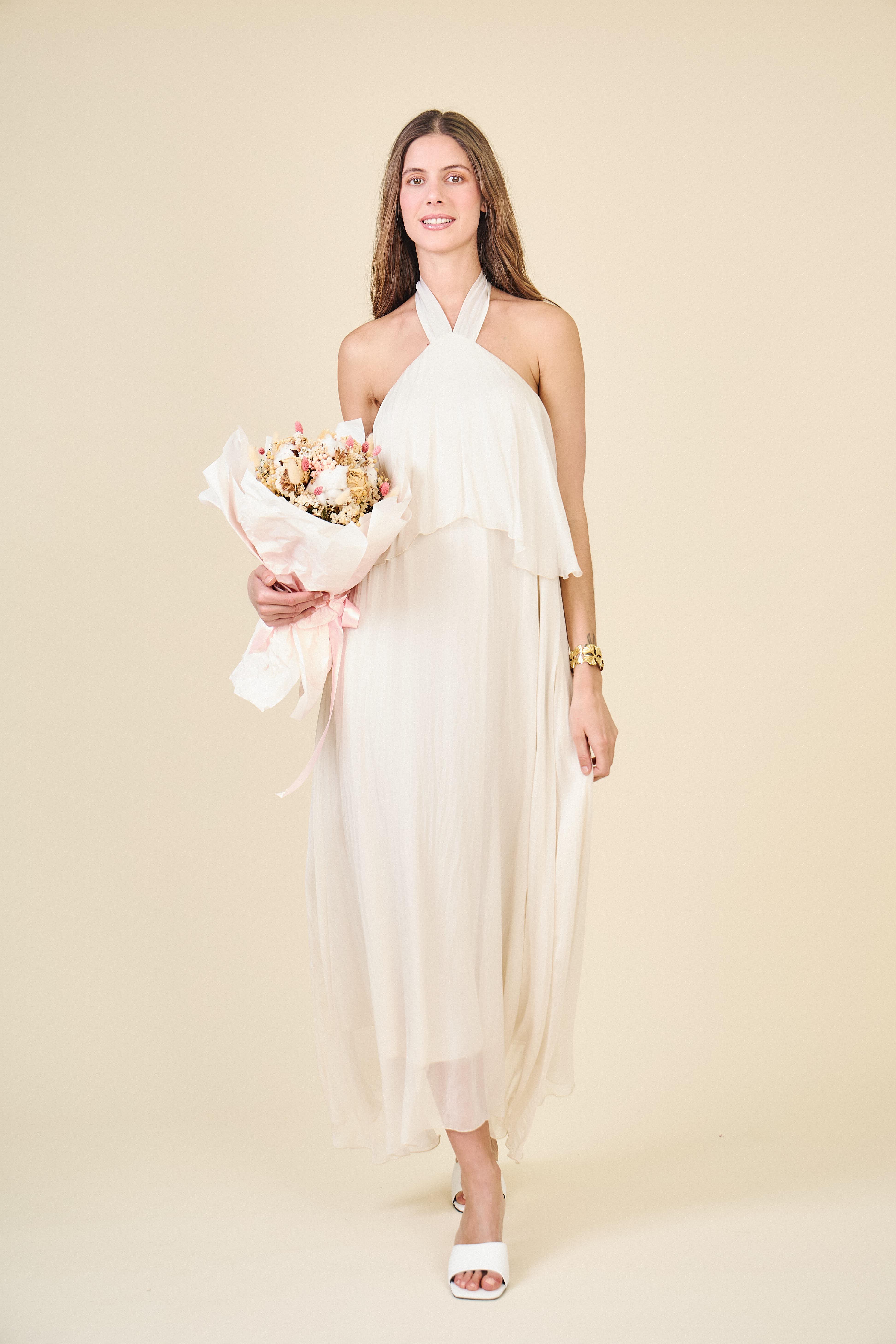 Maxi dresses Women White Max & Enjoy ROBE LONGUE COL RUBAN À NOUER EN SOIE MÉLANGÉE-32135 MARINE #c Efashion Paris
