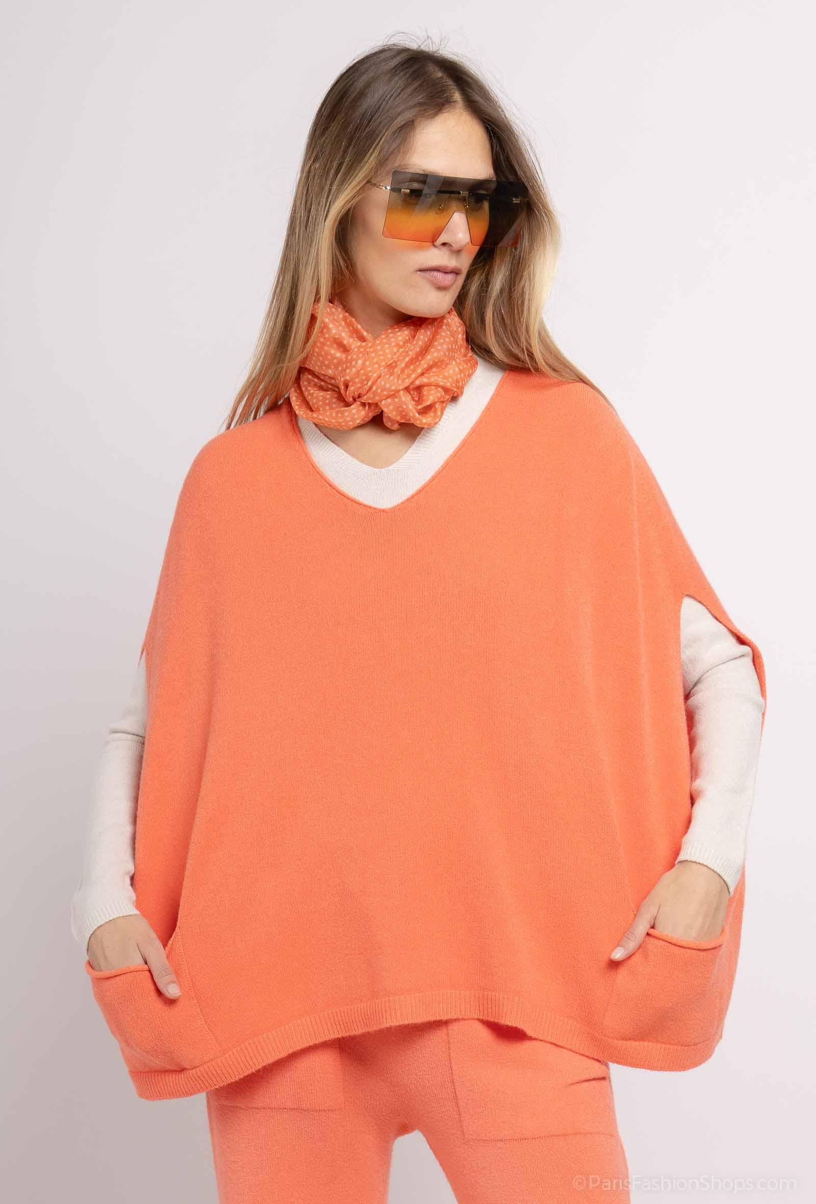 Capes et ponchos Femme Abricot Max & Enjoy PULL PONCHO COL V SANS COUTURE 370117 #c Efashion Paris