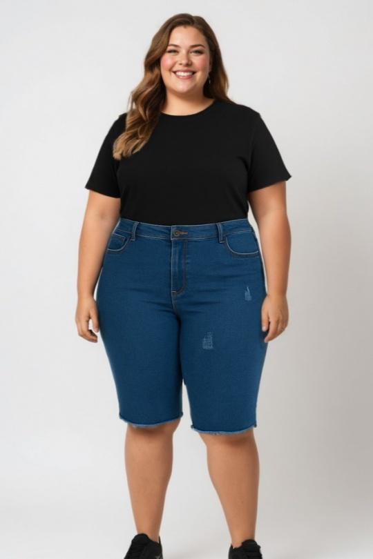 Cropped trousers Women Blue Pomme Rouge B6012 Efashion Paris