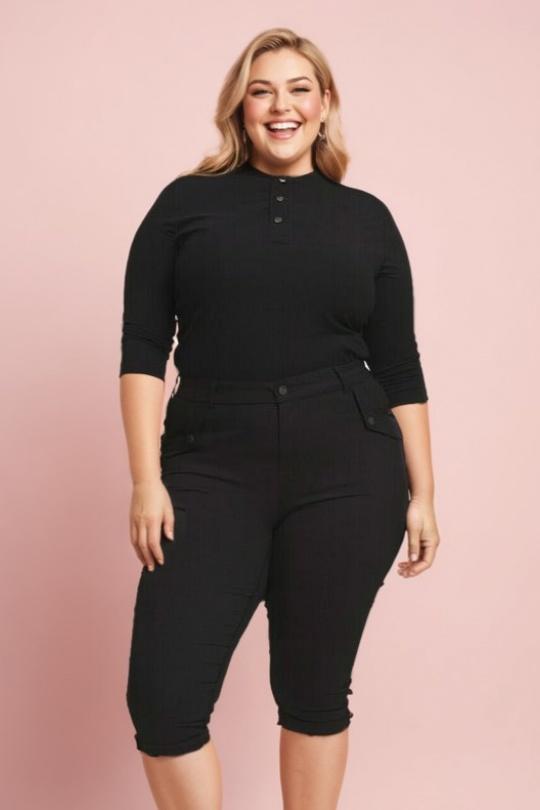 Cropped trousers Women Black Pomme Rouge B301 Efashion Paris
