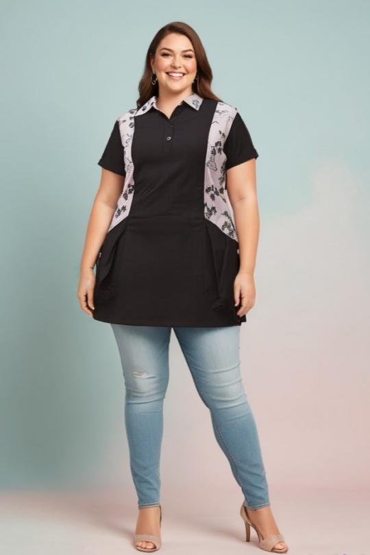 Tuniques Femme Noir Pomme Rouge A877 Efashion Paris