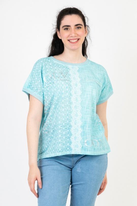 T-shirt Women Turquoise Pomme Rouge C8013 Efashion Paris