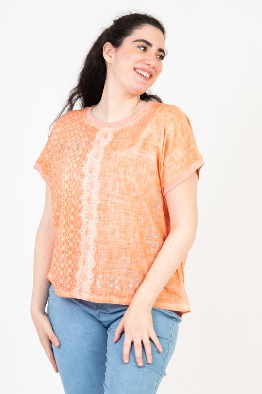 T-shirt Women Orange Pomme Rouge C8013 Efashion Paris