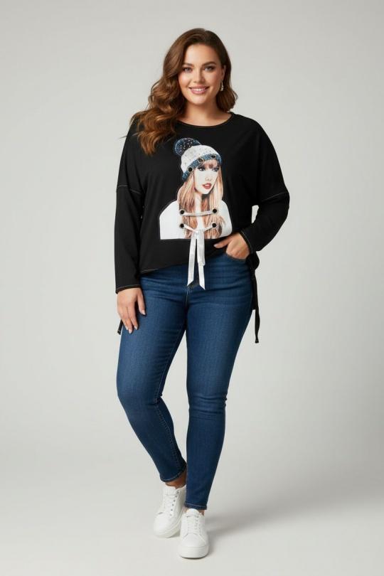 T-shirt Women Black Pomme Rouge A932 Efashion Paris