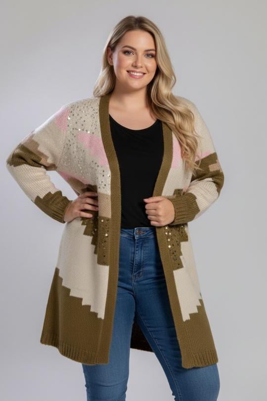 Cardigan Donna Khaki Pomme Rouge JX080 Efashion Paris