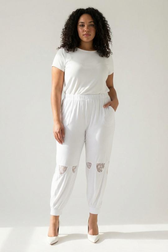 Pantalons Femme Blanc Pomme Rouge B83 Efashion Paris