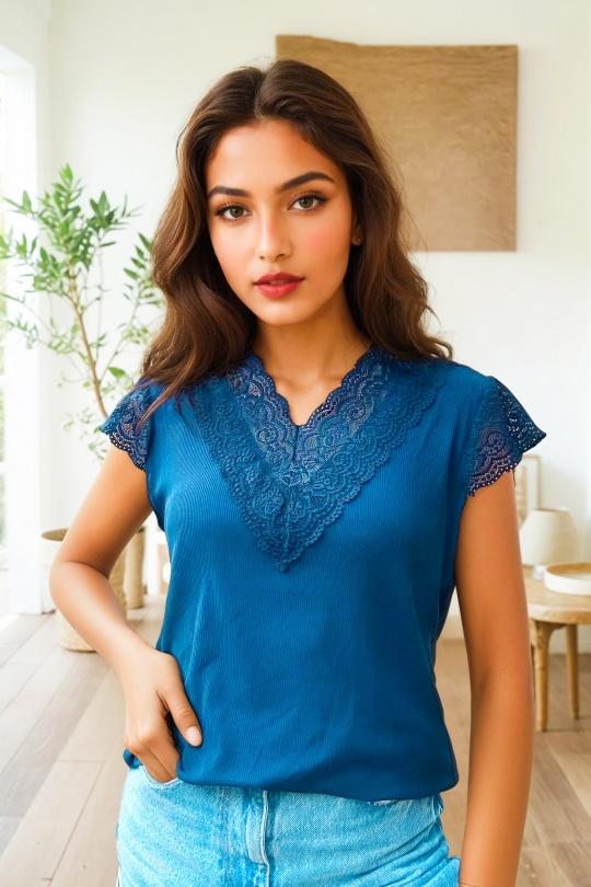 Tops Femme bleu cyan ZAFA Paris 20E02H12 Efashion Paris