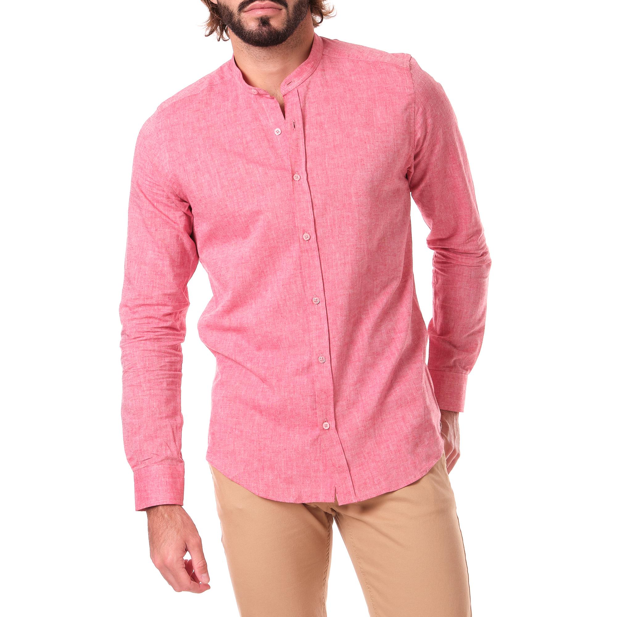 CHEMISE COL MAO EN LIN ADAM-(S-XXL)-ROUGE