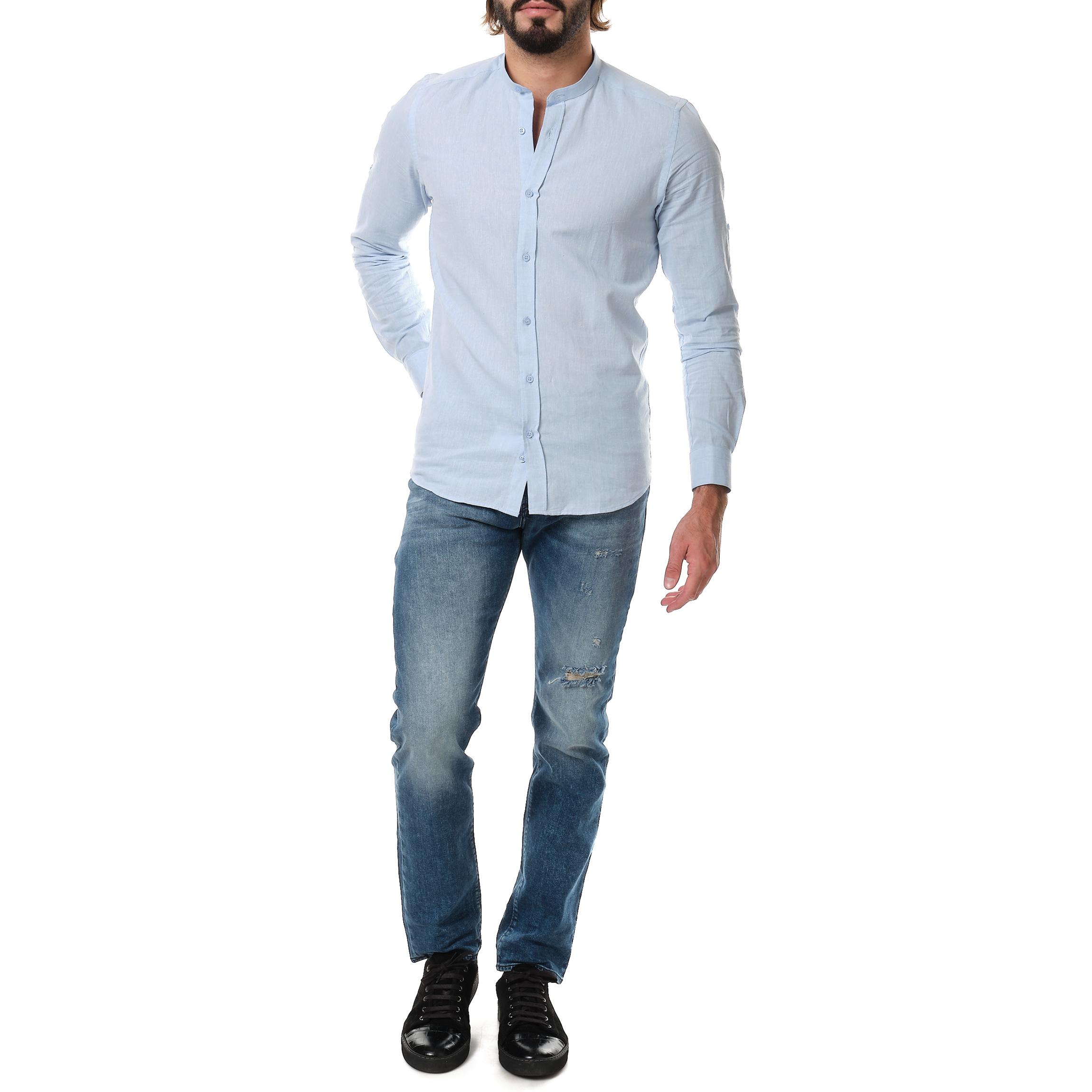 Camisas Hombre Blue Hopenlife CHEMISE COL MAO EN LIN DADAM-(S-XXL) #c Efashion Paris