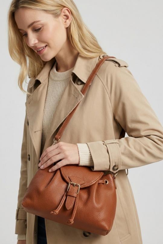 Sacs à bandoulière Maroquinerie Cognac ITALINA - RITELLE (CHERRY LEATHER) 4196 Efashion Paris