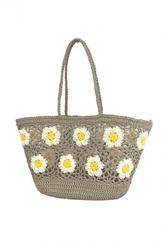 Cabas Maroquinerie Fleur beige SAS ANOUSHKA C19090A Efashion Paris