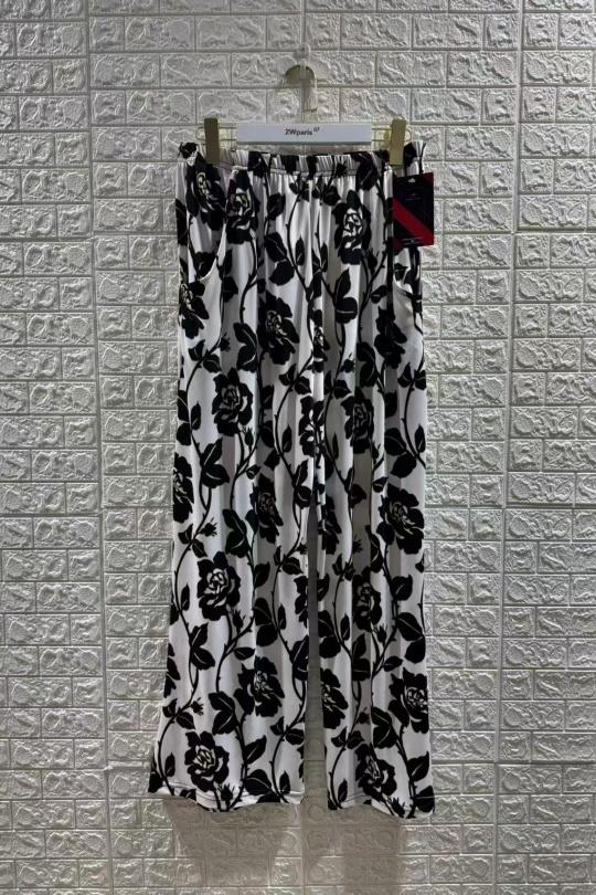 Trousers Women Black/white 2W Paris P2220-6 FLEURS NOIR/BLANC Efashion Paris