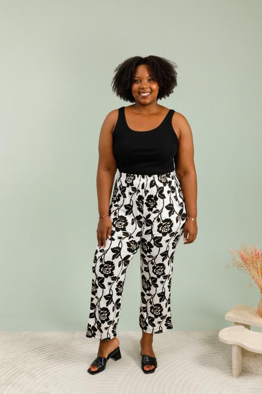 Pantalons Femme Noir/blanc 2W Paris P2220-6 FLEURS NOIR/BLANC Efashion Paris