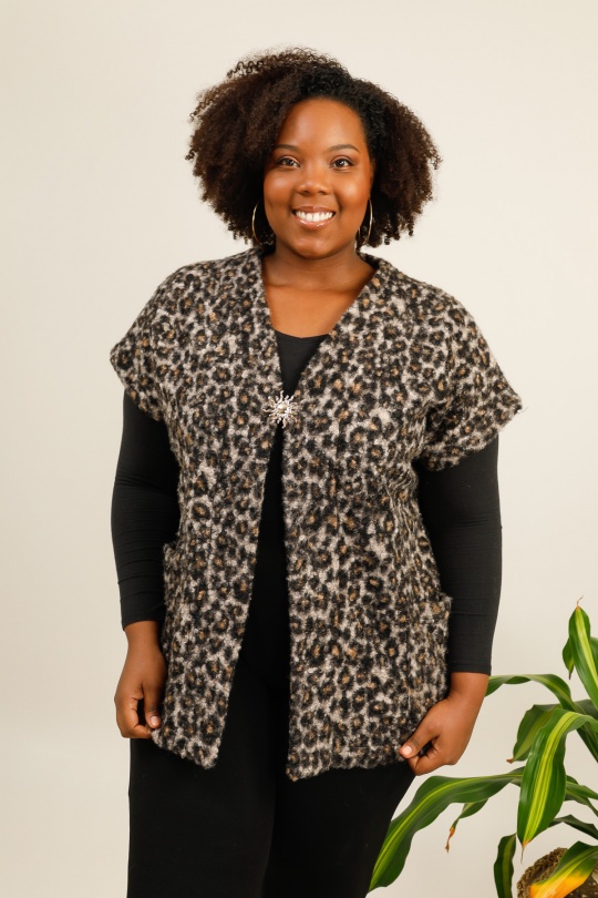 Cardigan Donna Black leopard 2W Paris G1747-2 Efashion Paris