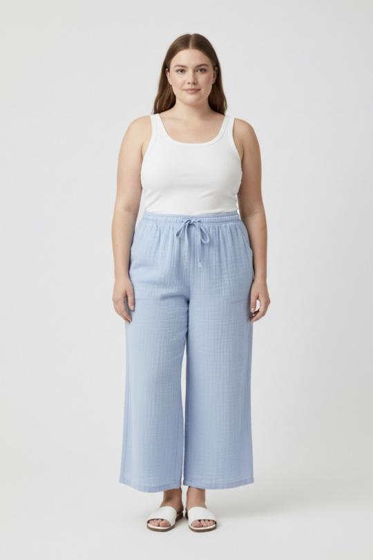 Pantalons Femme Bleu ciel 2W Paris IT83555-GAZE DE CONTON Efashion Paris