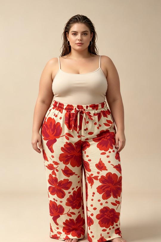 Pantalons Femme Rouge 2W Paris 2WP601-1 FLEUR-rouge Efashion Paris