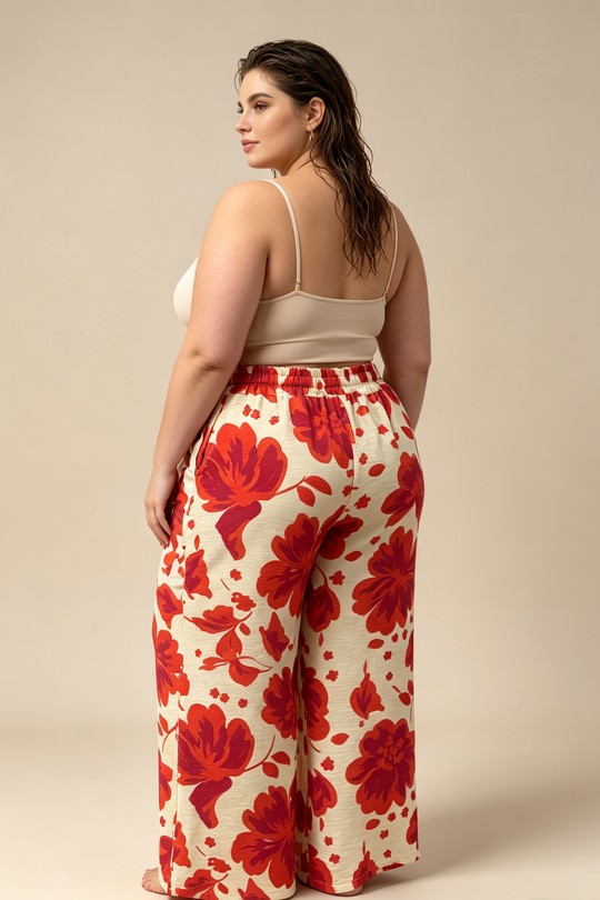 Pantalons Femme Rouge 2W Paris 2WP601-1 FLEUR-rouge Efashion Paris