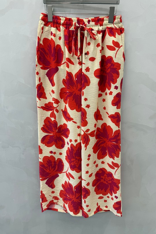Pantalons Femme Rouge 2W Paris 2WP601-1 FLEUR-rouge Efashion Paris