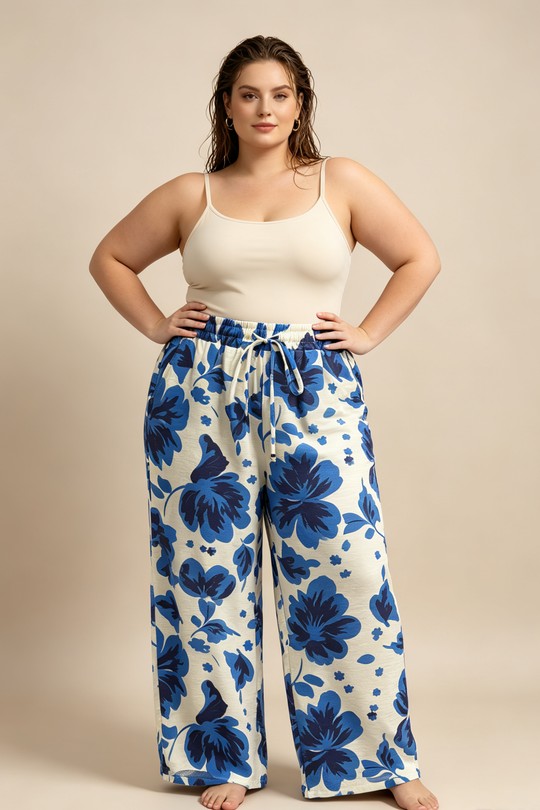 Pantalons Femme Bleu 2W Paris 2WP601-1 FLEUR-bleu Efashion Paris