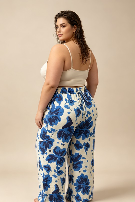 Pantalons Femme Bleu 2W Paris 2WP601-1 FLEUR-bleu Efashion Paris