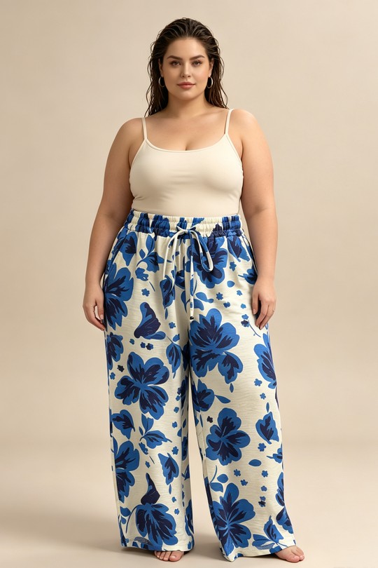 Pantalons Femme Bleu 2W Paris 2WP601-1 FLEUR-bleu Efashion Paris