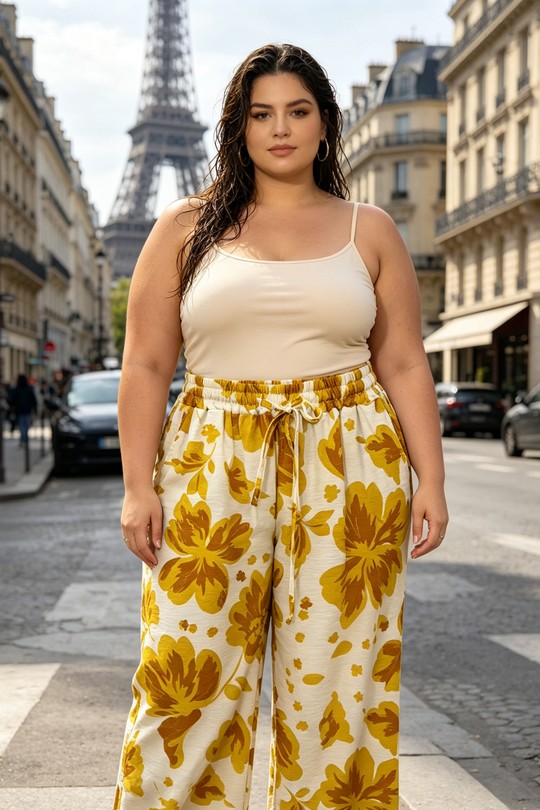 Pantalons Femme Jaune 2W Paris 2WP601-1 FLEUR-jaune Efashion Paris