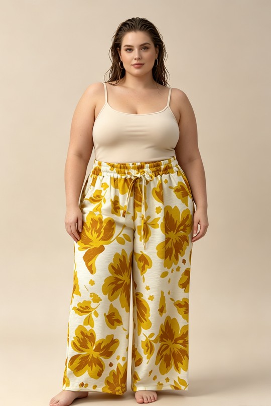 Pantalons Femme Jaune 2W Paris 2WP601-1 FLEUR-jaune Efashion Paris