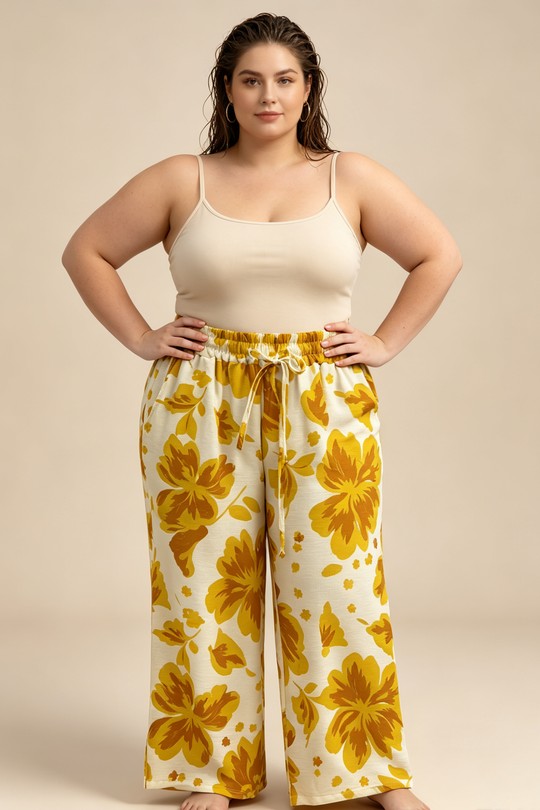 Pantalons Femme Jaune 2W Paris 2WP601-1 FLEUR-jaune Efashion Paris