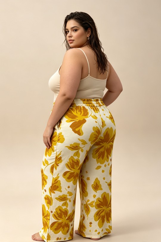 Pantalons Femme Jaune 2W Paris 2WP601-1 FLEUR-jaune Efashion Paris