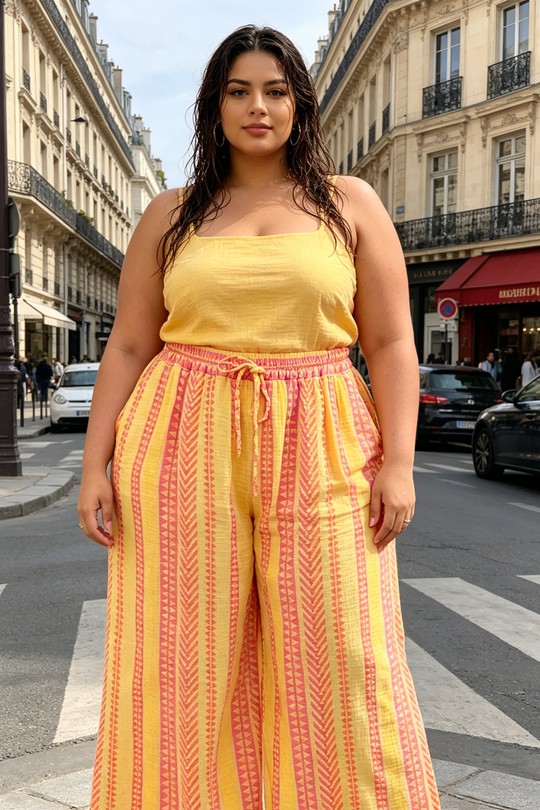 Pantalons Femme Jaune 2W Paris IT83555-RAYURES-jaune Efashion Paris