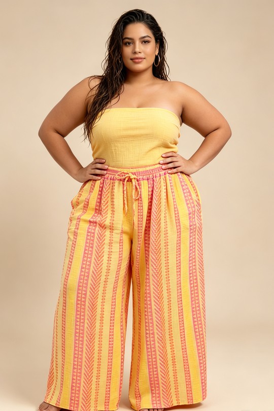 Pantalons Femme Jaune 2W Paris IT83555-RAYURES-jaune Efashion Paris