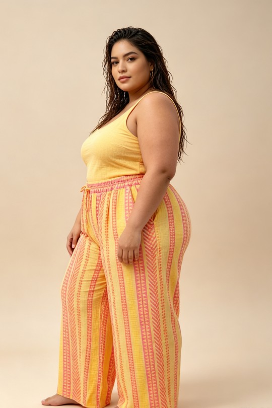 Pantalons Femme Jaune 2W Paris IT83555-RAYURES-jaune Efashion Paris
