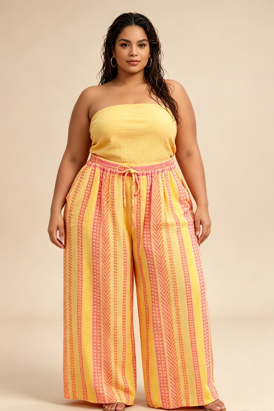 Pantalons Femme Jaune 2W Paris IT83555-RAYURES-jaune Efashion Paris