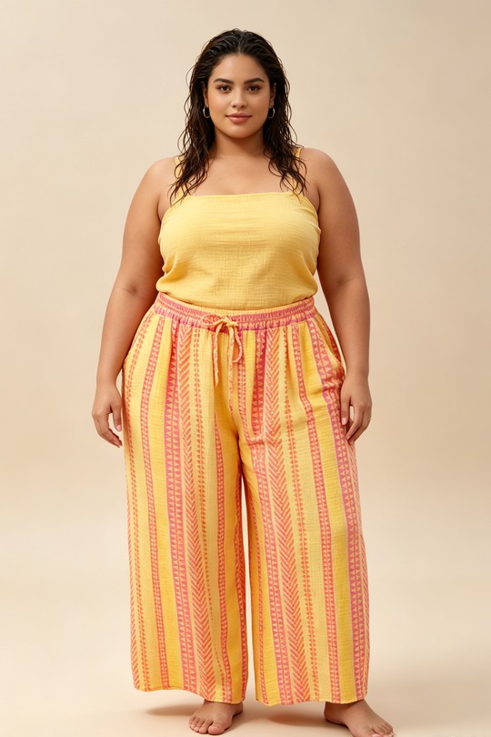 Pantalons Femme Jaune 2W Paris IT83555-RAYURES-jaune Efashion Paris